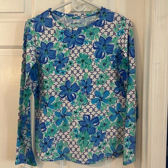 Women’s IBKUL Eloise Print Long Sleeve Floral & Geometric Pattern Athlete Top - Picture 2 of 7